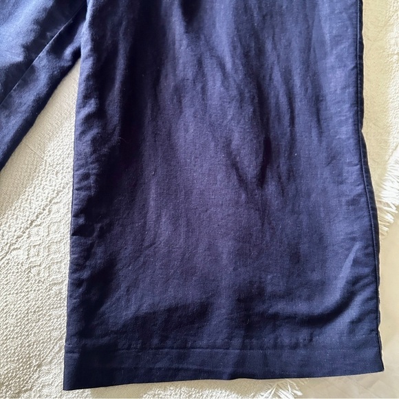 J. Crew Jumpsuit Navy Blue Linen Cotton Tie Front Wide Leg L6968 size 14 - Picture 11 of 16